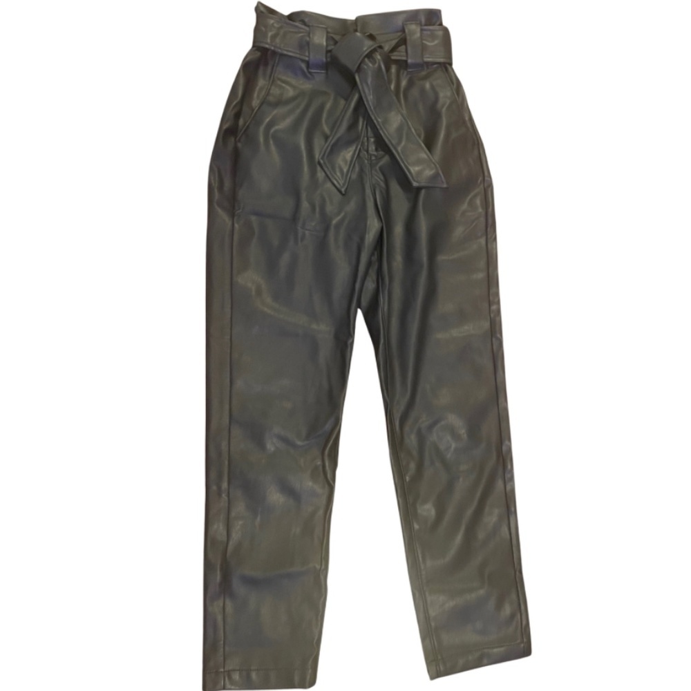 Express Faux Leather High Rise Belted Paperbag Ankle Pants Black Sz 0